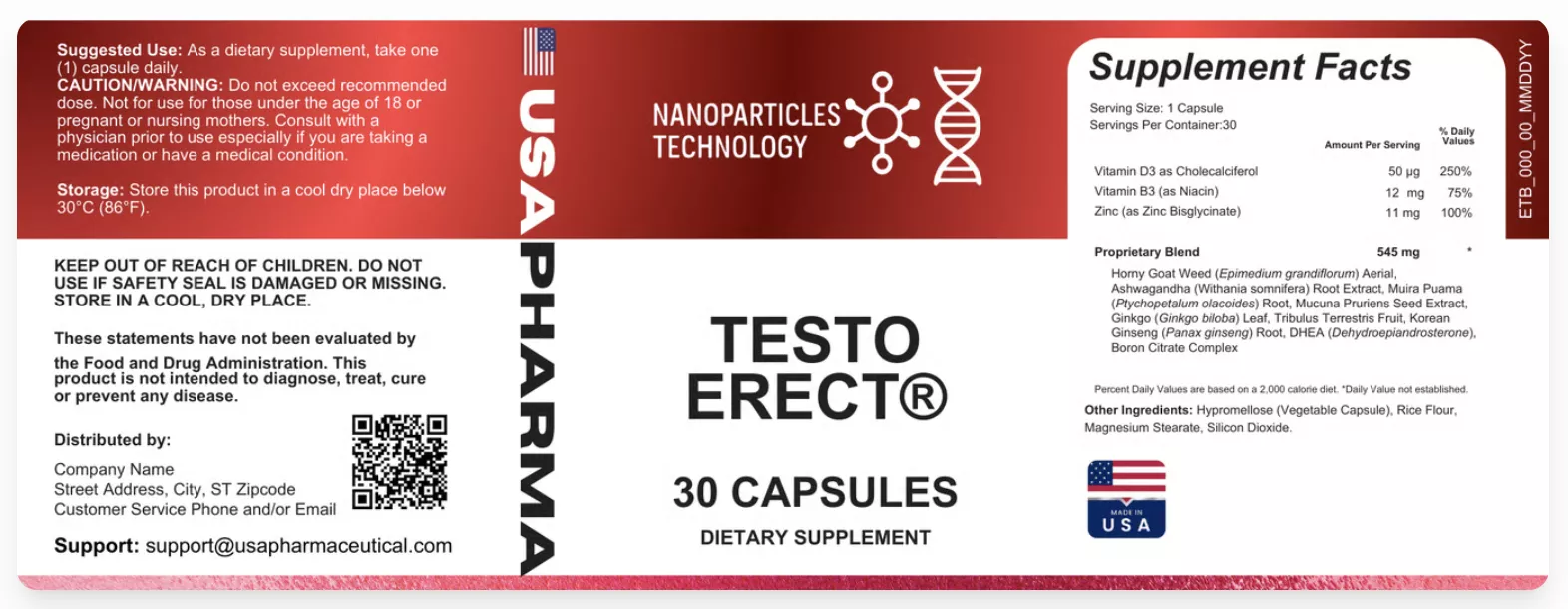 TestoErect Official Supplement Facts and Full Ingredient Label